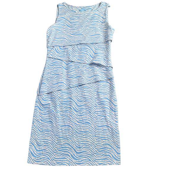 J. Mclaughlin Blue White Catalina Cloth Scuba Dress Tiered Zebra Stripe Print XS - Picture 2 of 6